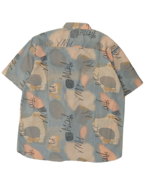 Vintage Mens Abstract Pattern Short Sleeve Shirt Size 43/44 XL Blue