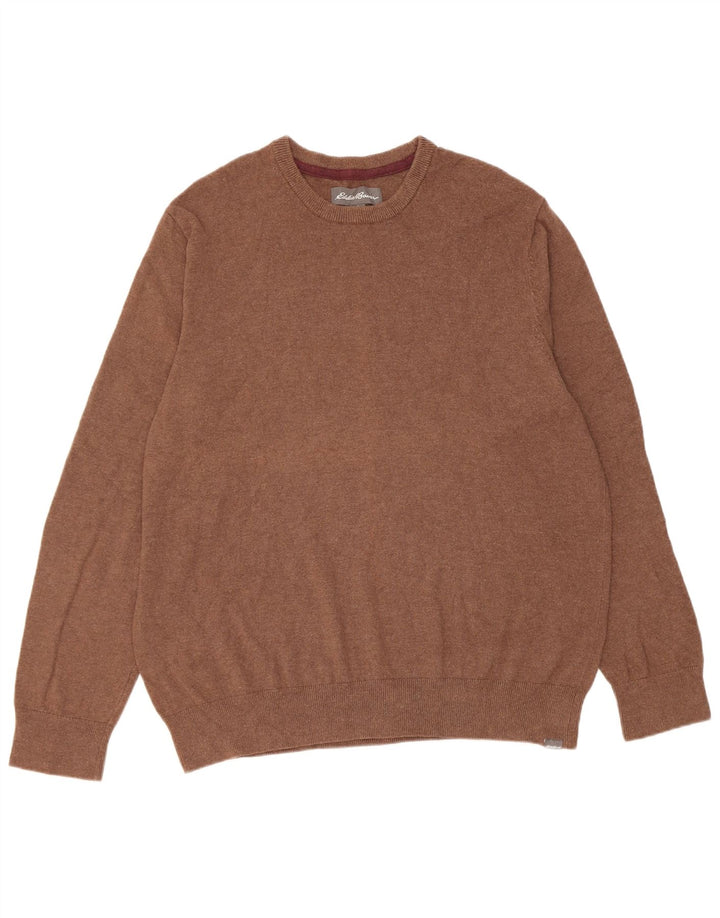 Eddie Bauer Mens Crew Neck Jumper Sweater Large Brown Cotton
