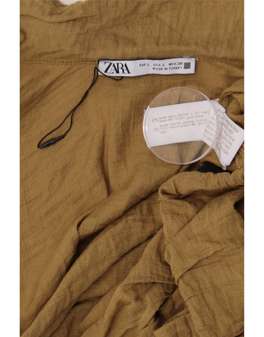 Zara Womens Crop Blouse Top UK 16 Large Khaki Viscose