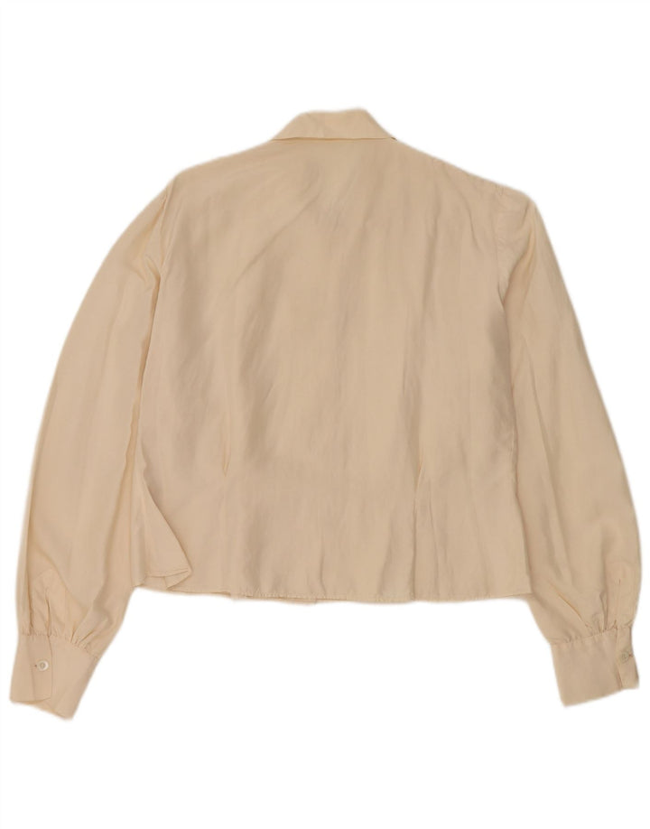 Vintage Womens Crop Shirt Blouse UK 14 Medium Beige