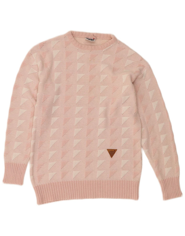 Avanti Mens By C&A Crew Neck Jumper Sweater EU 44/46 Small Pink Geometric