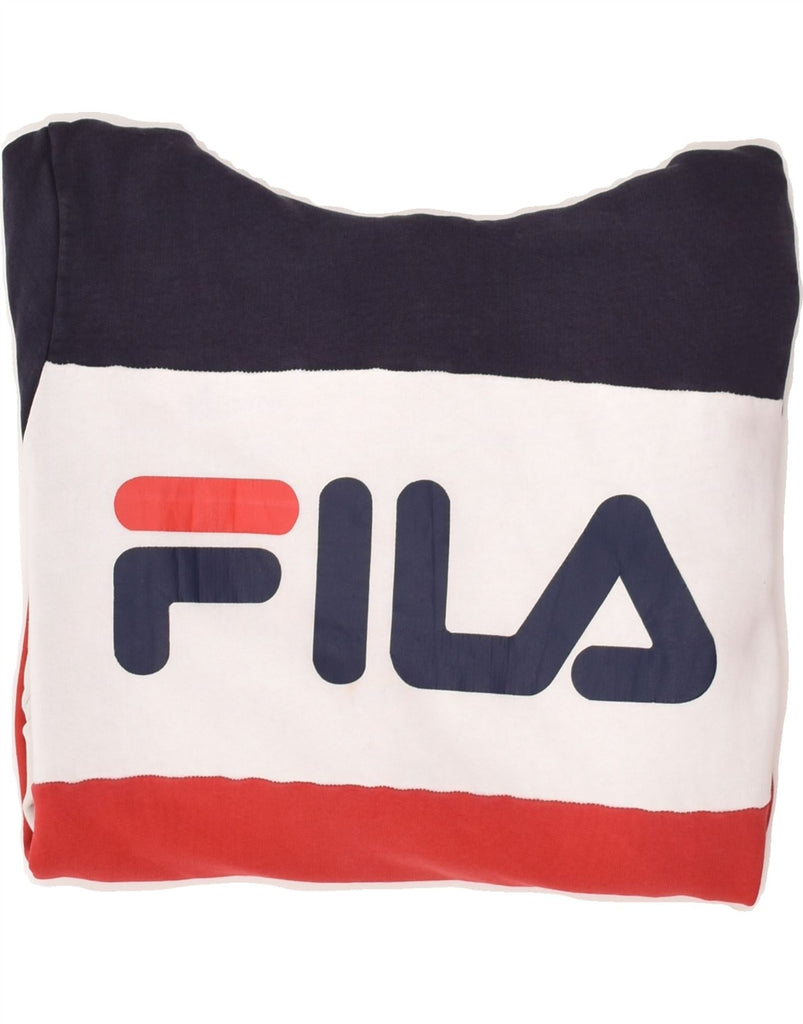 FILA Mens Graphic Hoodie Jumper Small Multicoloured Colourblock Cotton | Vintage Fila | Thrift | Second-Hand Fila | Used Clothing | Messina Hembry 