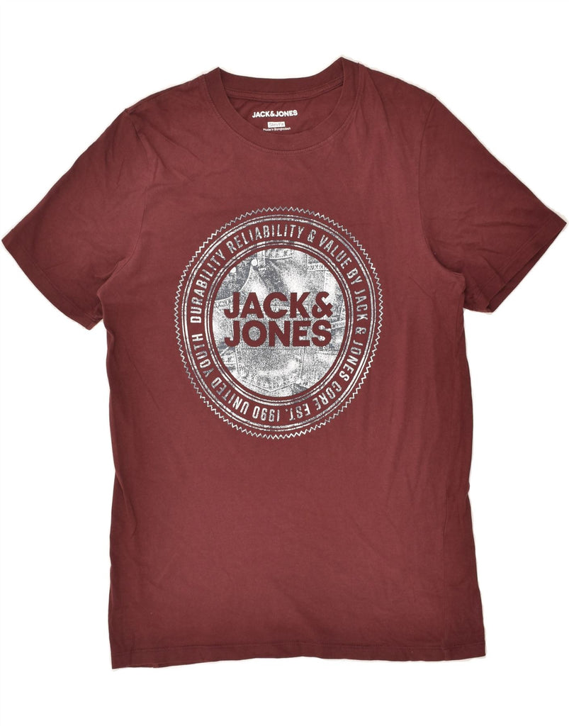 JACK & JONES Mens Slim Fit Graphic T-Shirt Top Small Maroon Cotton | Vintage Jack & Jones | Thrift | Second-Hand Jack & Jones | Used Clothing | Messina Hembry 