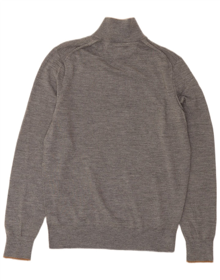 Tommy Hilfiger Mens Zip Neck Jumper Sweater Medium Grey Merino Wool