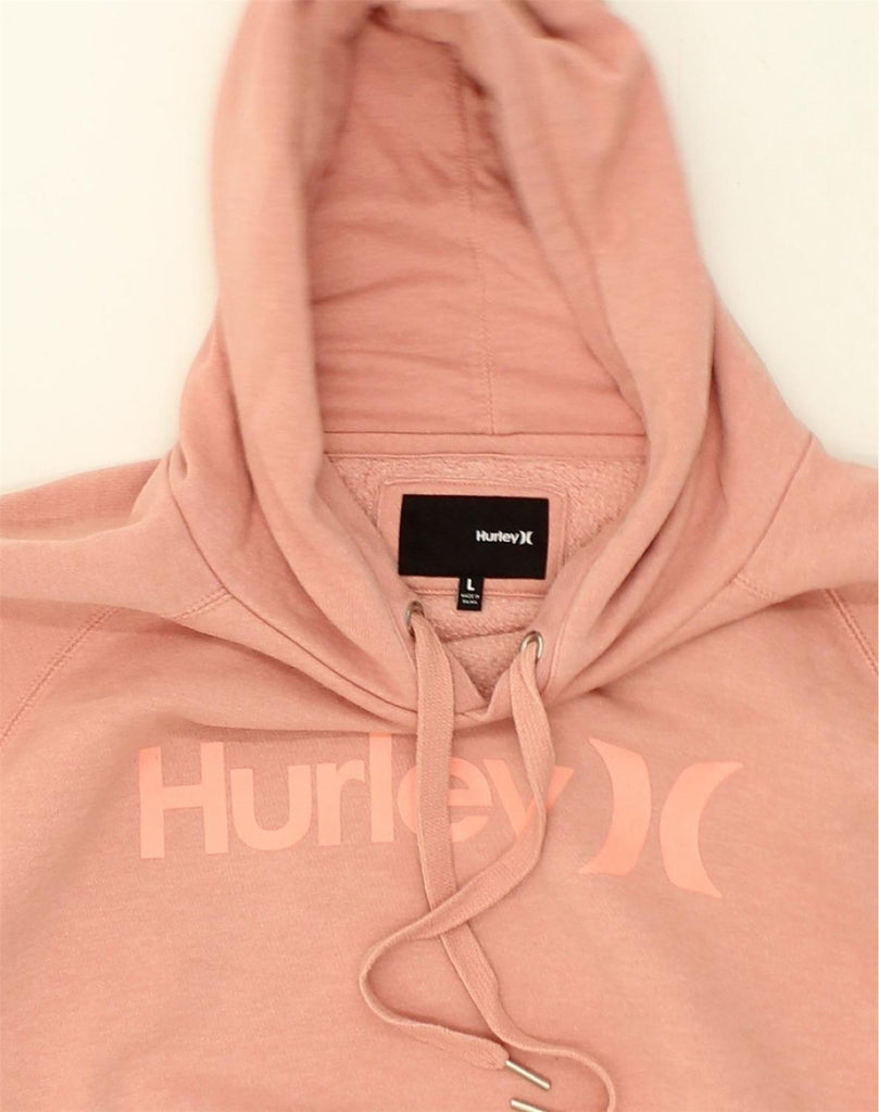 HURLEY Womens Graphic Hoodie Jumper UK 16 Large Beige Cotton | Vintage Hurley | Thrift | Second-Hand Hurley | Used Clothing | Messina Hembry 