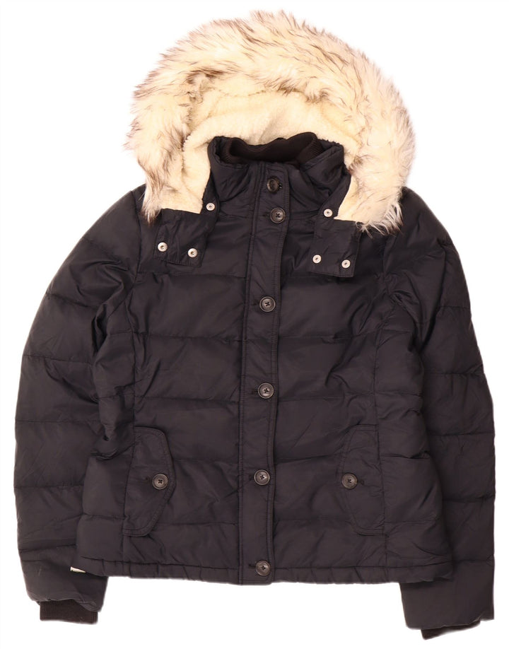 JACK WILLS Womens Hooded Padded Jacket UK 14 Large  Black Nylon