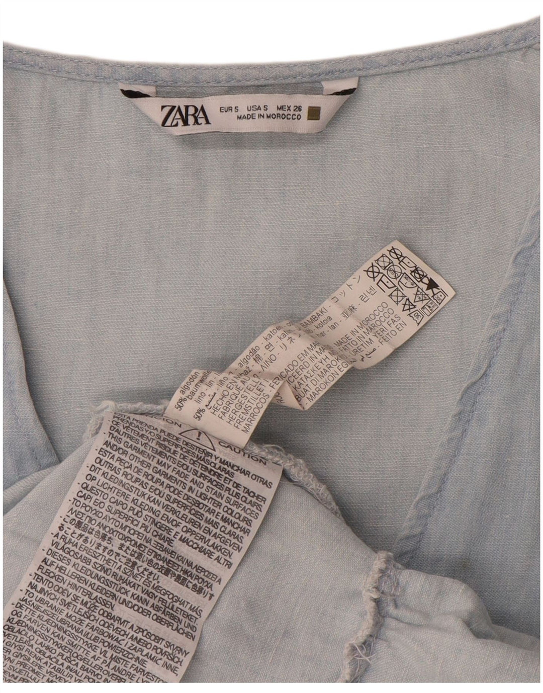 Zara Womens Tiered Dress UK 10 Small Blue Cotton