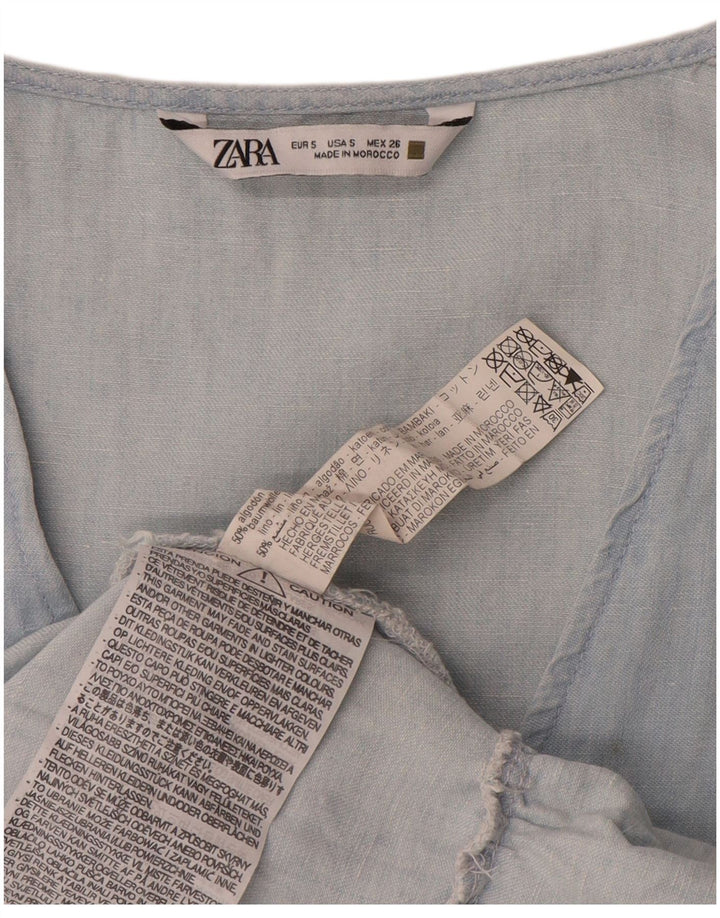 Zara Womens Tiered Dress UK 10 Small Blue Cotton
