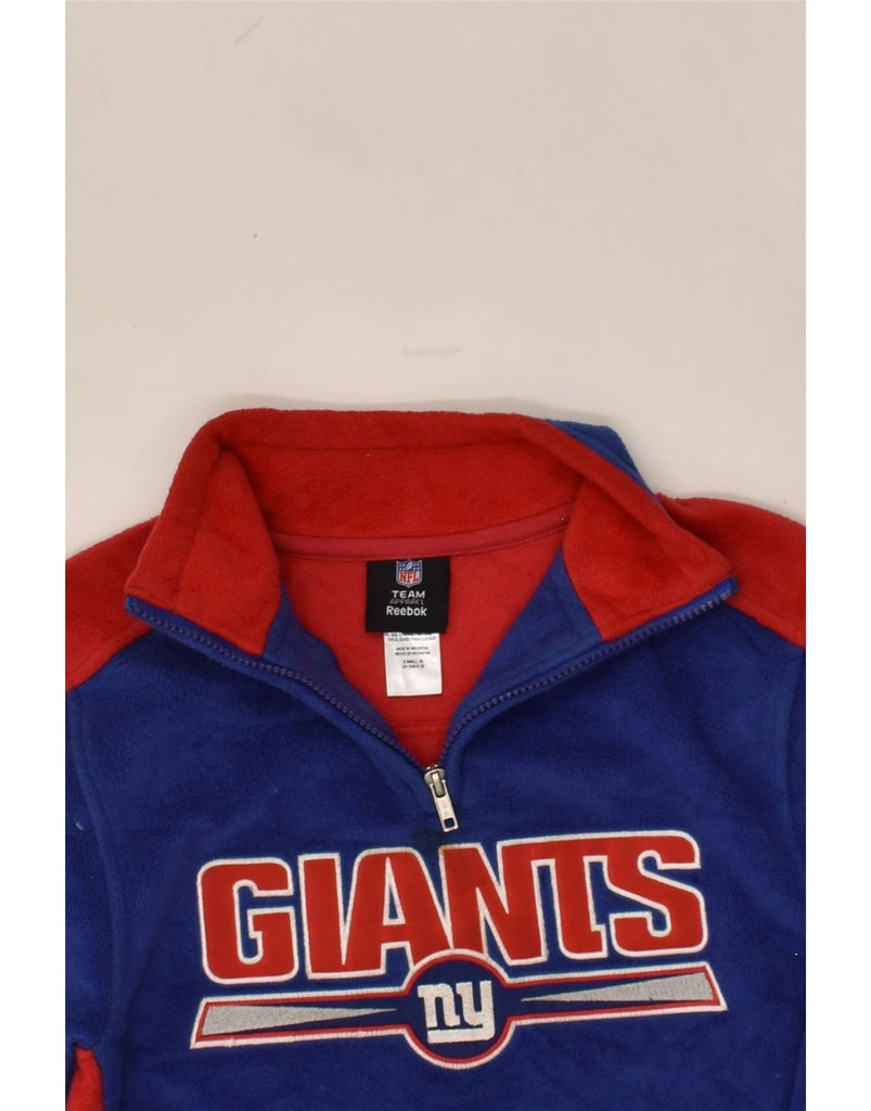 NFL Boys Zip Neck Fleece Jumper 7-8 Years Small Blue Colourblock Polyester | Vintage NFL | Thrift | Second-Hand NFL | Used Clothing | Messina Hembry 