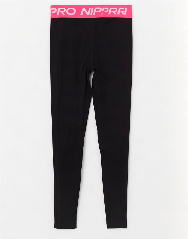 Nike Womens Dri Fit Graphic Leggings UK 8 Small Black Colourblock Polyester