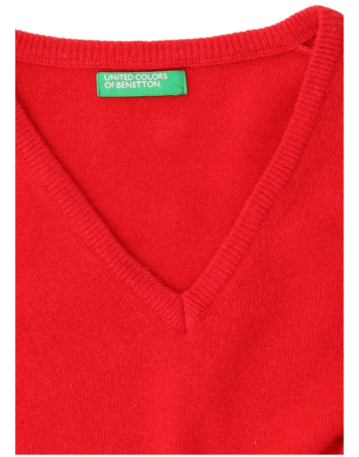 BENETTON Womens V-Neck Jumper Sweater UK 10 Small Red