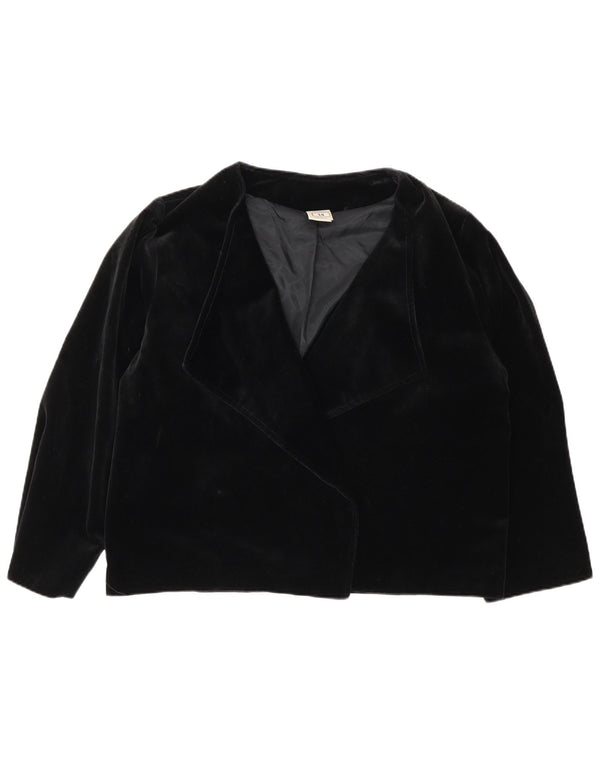 Vintage Womens Velvet Oversized Blazer Jacket UK 14 Medium Black Cotton