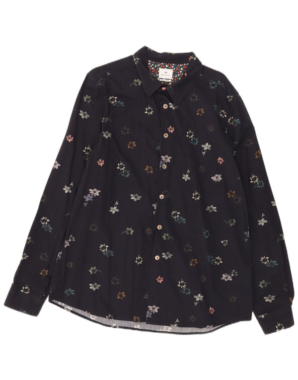 Paul Smith Mens Regular Fit Shirt XL Navy Blue Floral Cotton