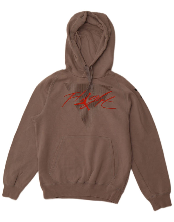 JORDAN Mens Graphic Hoodie Jumper Small Grey Cotton