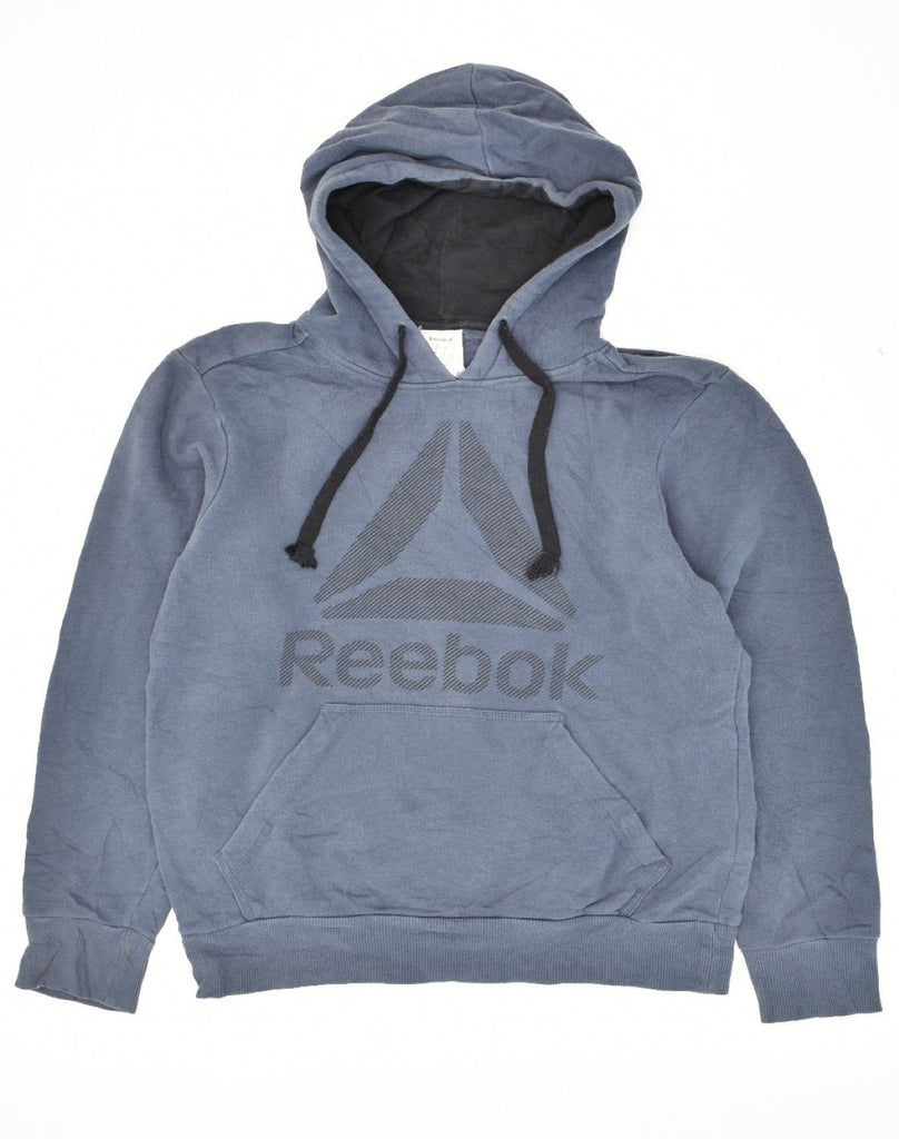 REEBOK Mens Graphic Hoodie Jumper Small Blue Cotton | Vintage Reebok | Thrift | Second-Hand Reebok | Used Clothing | Messina Hembry 