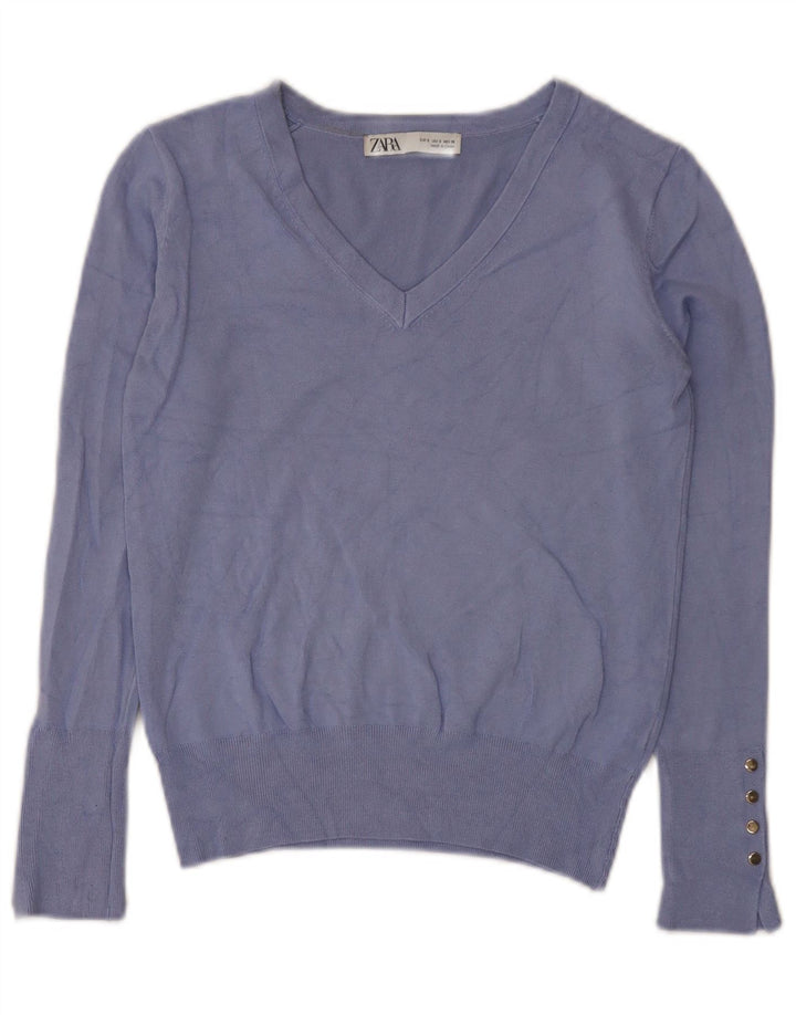 Zara Womens V-Neck Jumper Sweater UK 10 Small Purple