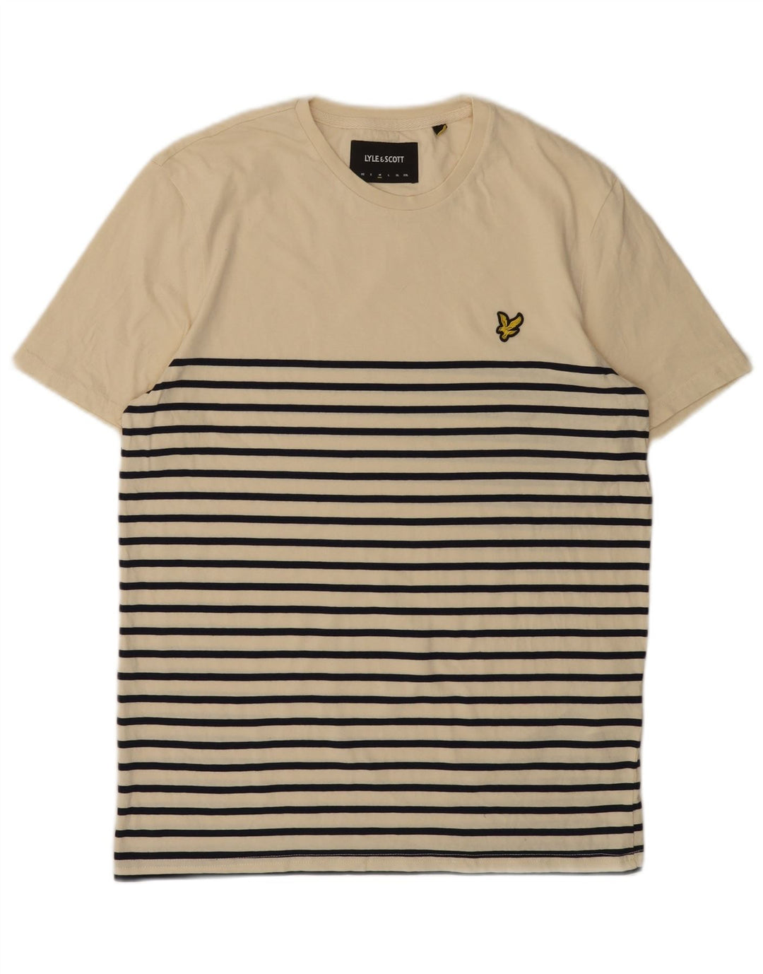 LYLE & SCOTT Mens T-Shirt Top Medium Beige Striped Cotton