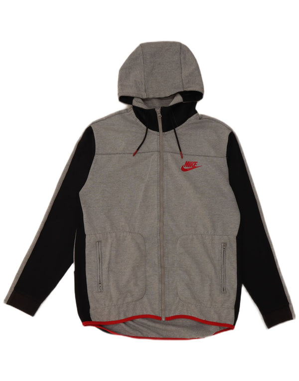 Nike Mens Hooded Tracksuit Top Jacket Large Grey Colourblock Cotton