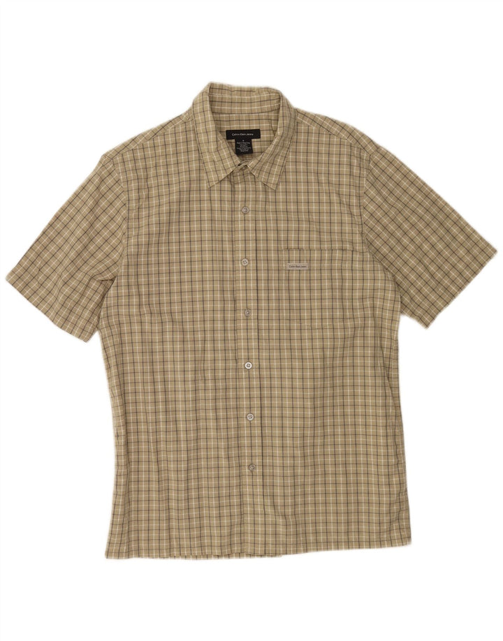Calvin Klein Jeans Mens Short Sleeve Shirt Medium Khaki Check Cotton