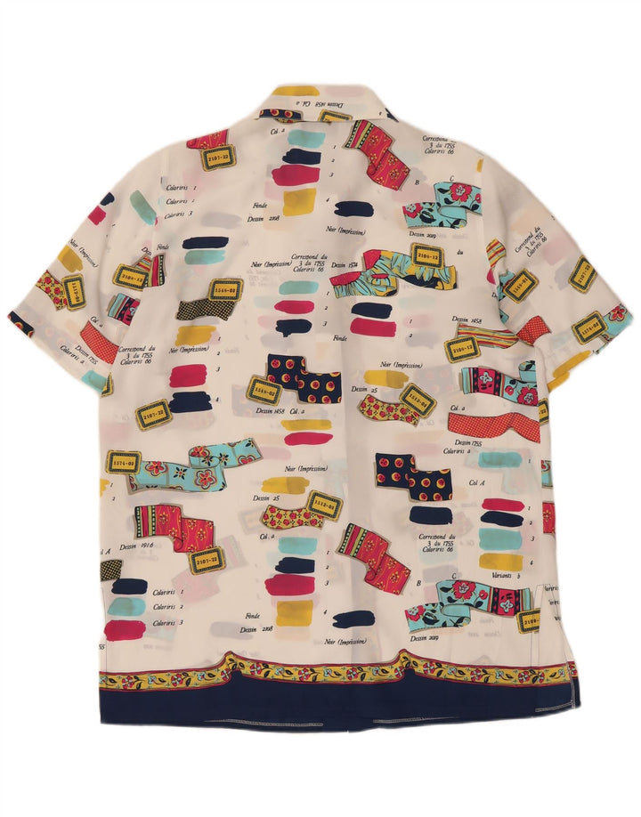 Vintage Womens Abstract Pattern Short Sleeve Shirt IT 42 Medium White