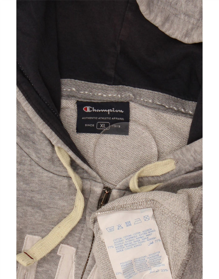 Champion Mens Graphic Zip Hoodie Sweater XL Grey Cotton