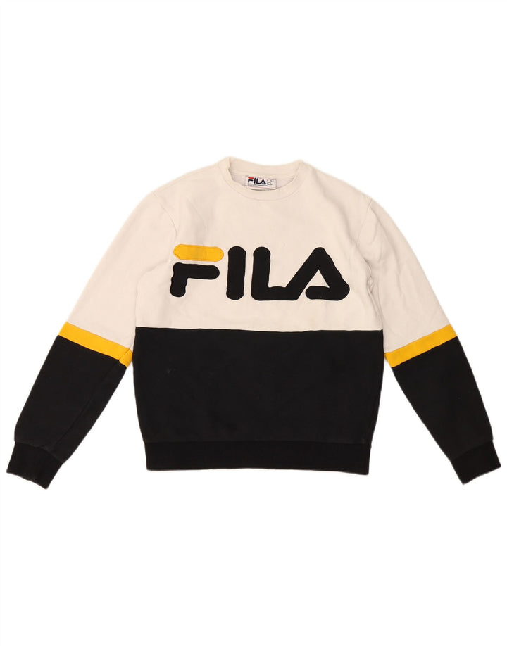 Fila Mens Graphic Sweatshirt Jumper Small White Colourblock Cotton