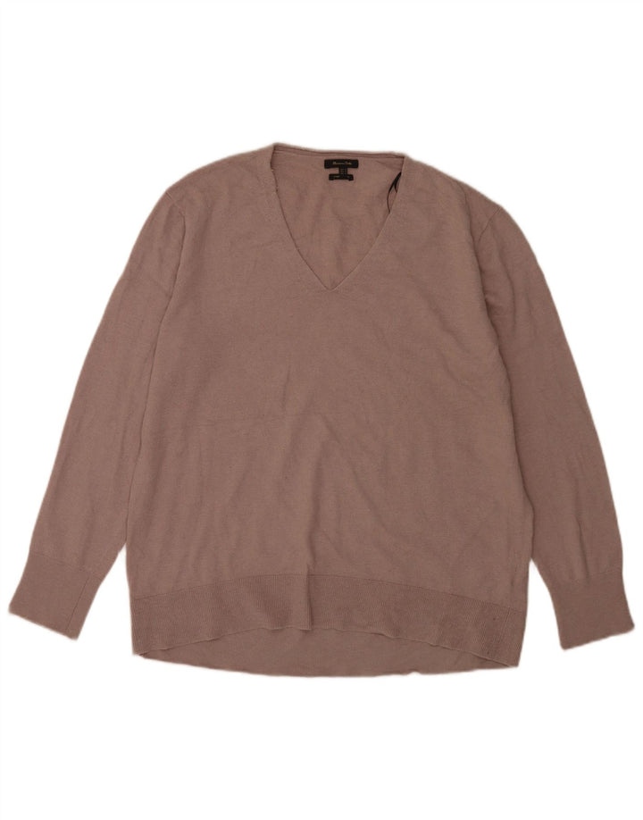 Massimo Dutti Mens V-Neck Jumper Sweater Medium Brown Wool