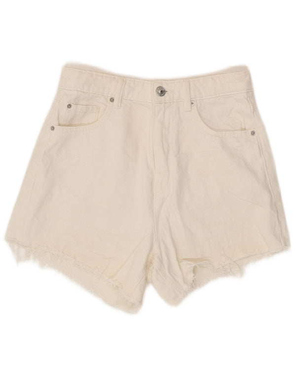 Marks & Spencer Womens Mom High Rise Denim Shorts UK 8 Small W26 White