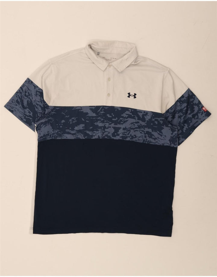 UNDER ARMOUR Mens Polo Shirt XL White Colourblock Polyester