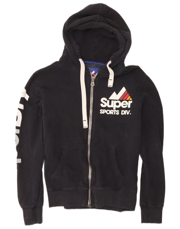 Superdry Womens Graphic Zip Hoodie Sweater UK 16 Large Black Cotton
