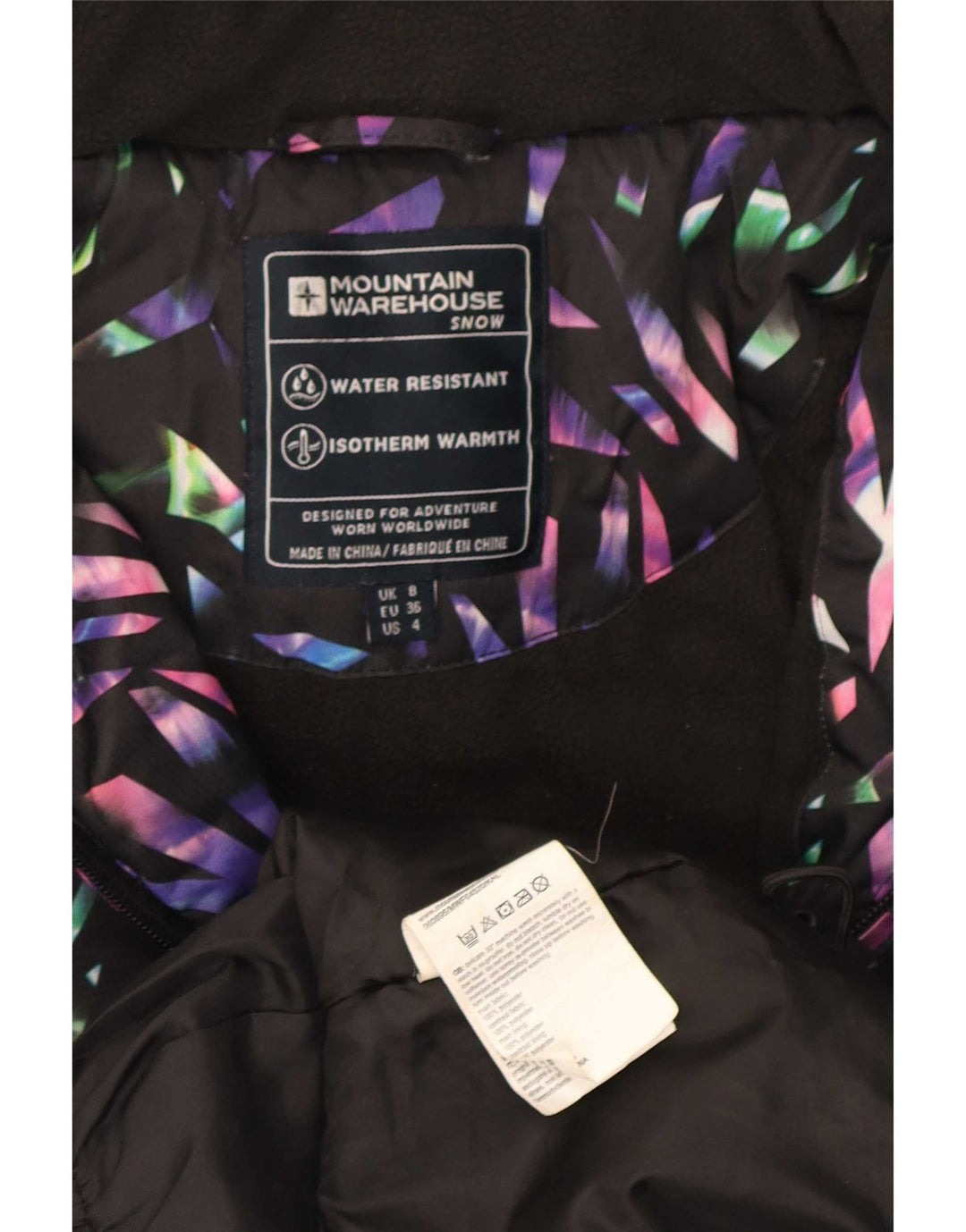 Mountain Warehouse Womens Hooded Ski Jacket UK 8 Small Black Geometric