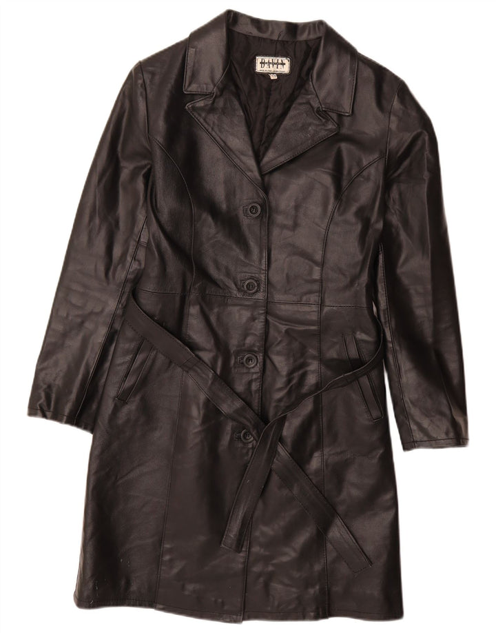 DAVIN Womens Leather Coat IT 42 Medium Black Leather