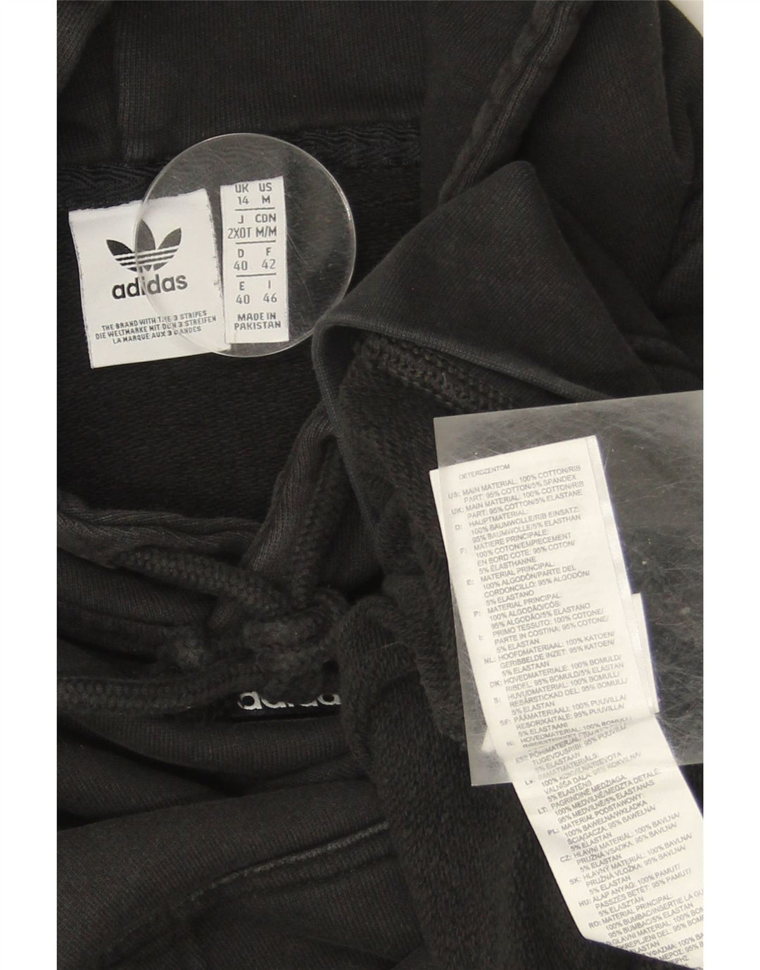 ADIDAS Womens Oversized Hoodie Jumper UK 14 Medium  Black Cotton Vintage Adidas and Second-Hand Adidas from Messina Hembry 