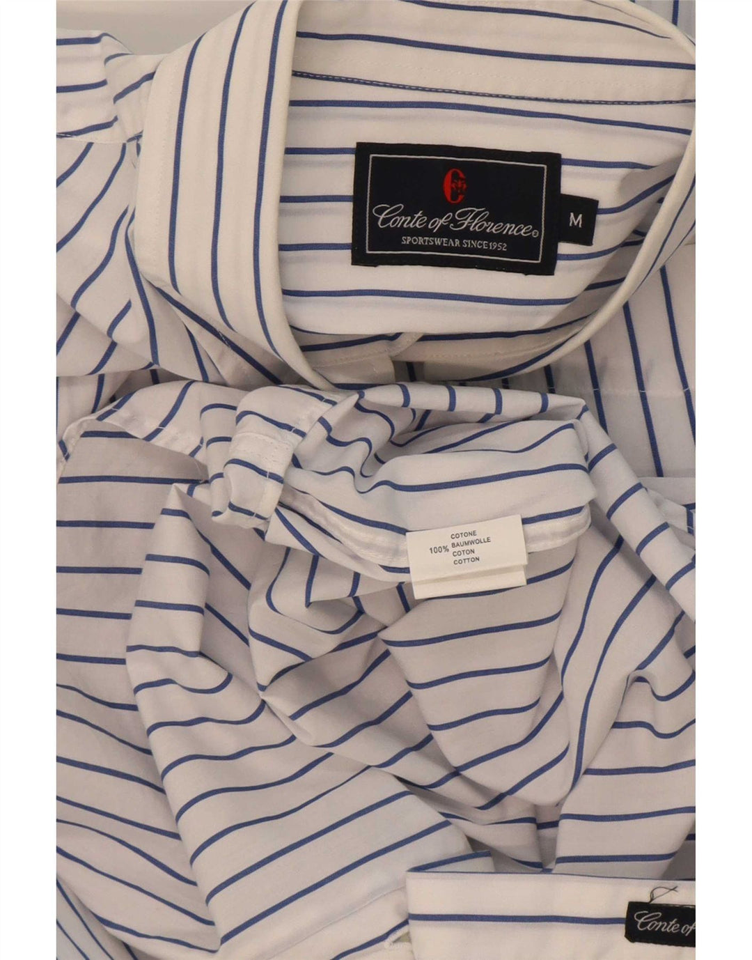Conte of Florence Mens Shirt Medium White Pinstripe Cotton