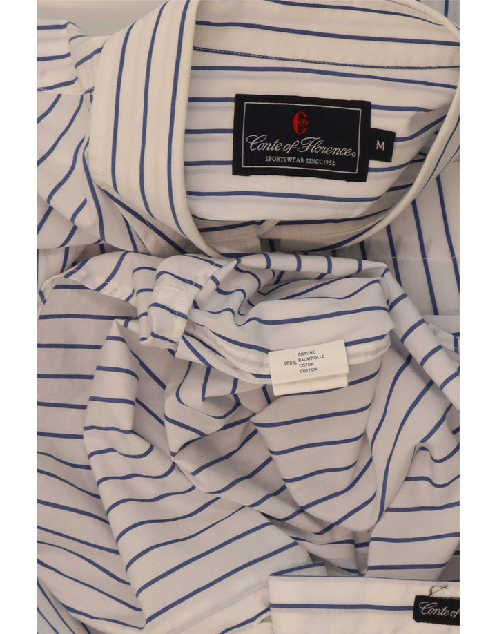 Conte of Florence Mens Shirt Medium White Pinstripe Cotton