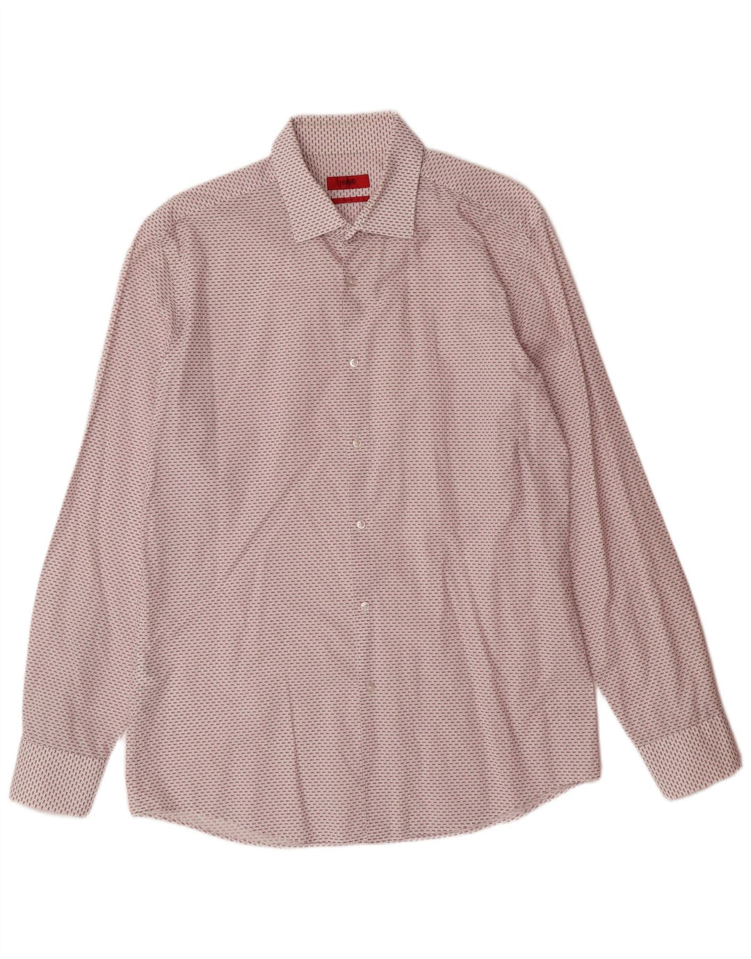 HUGO BOSS Mens Slim Fit Shirt Size 42 16 1/2 Large White Spotted Cotton
