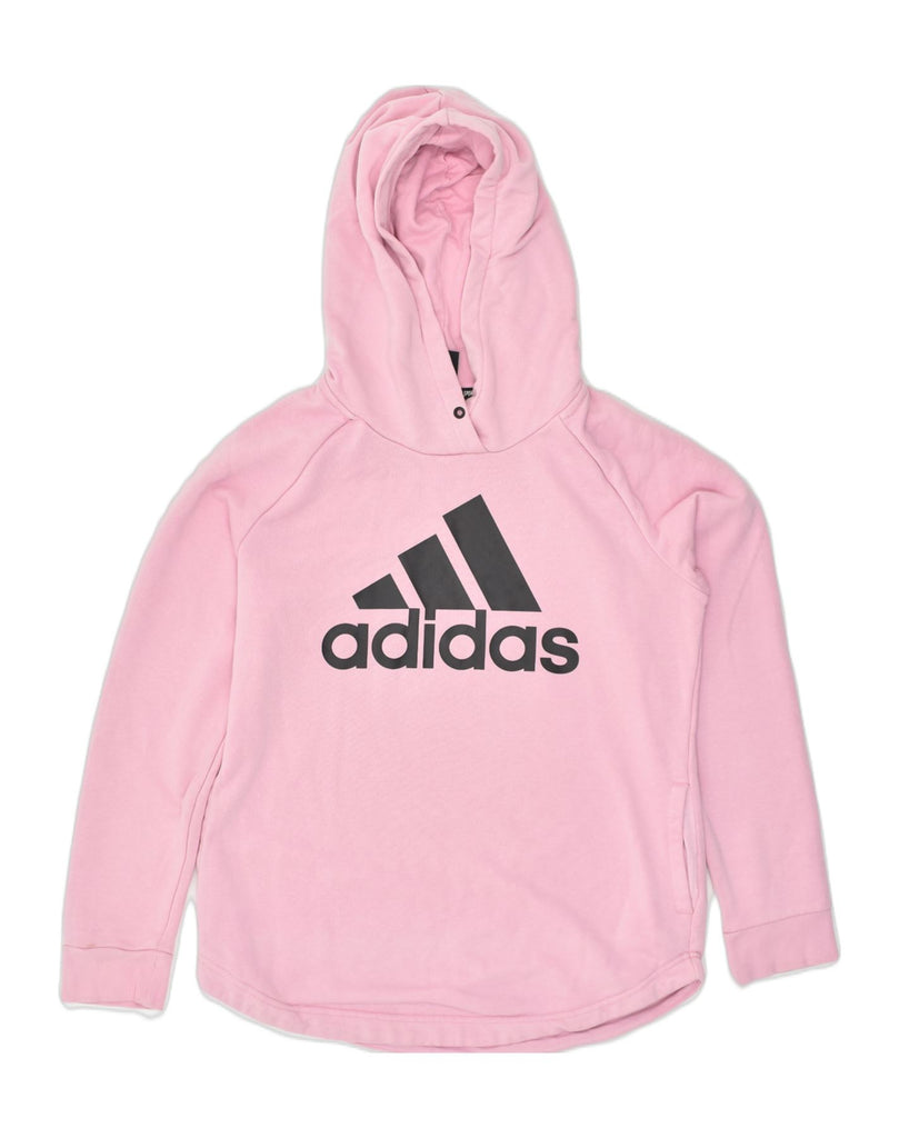 ADIDAS Womens Graphic Hoodie Jumper UK 14 Medium Pink Cotton | Vintage Adidas | Thrift | Second-Hand Adidas | Used Clothing | Messina Hembry 