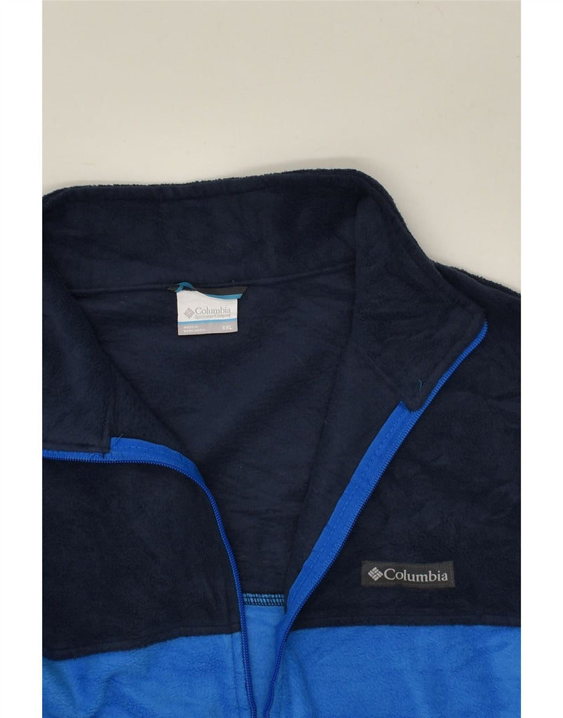 COLUMBIA Mens Fleece Jacket UK 44 2XL Blue Colourblock Polyester Vintage Columbia and Second-Hand Columbia from Messina Hembry 