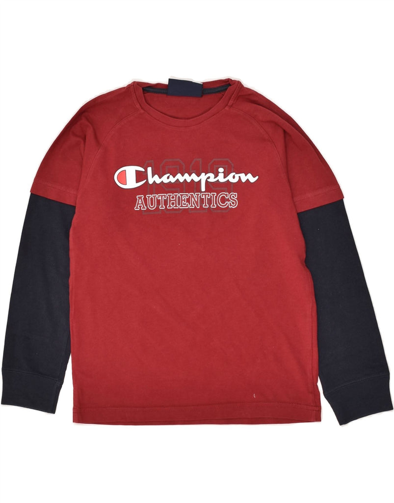 CHAMPION Boys Graphic Top Long Sleeve 9-10 Years Red Colourblock | Vintage Champion | Thrift | Second-Hand Champion | Used Clothing | Messina Hembry 