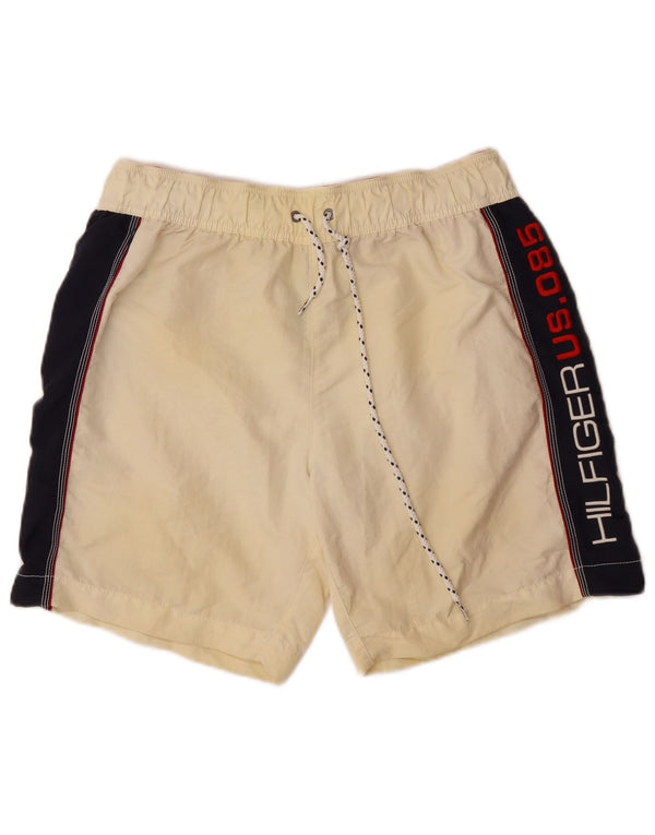 TOMMY HILFIGER Mens Graphic Swimming Shorts Large Off White Colourblock