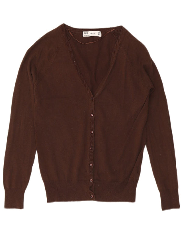 Zara Womens Cardigan Sweater UK 12 Medium Brown Cotton
