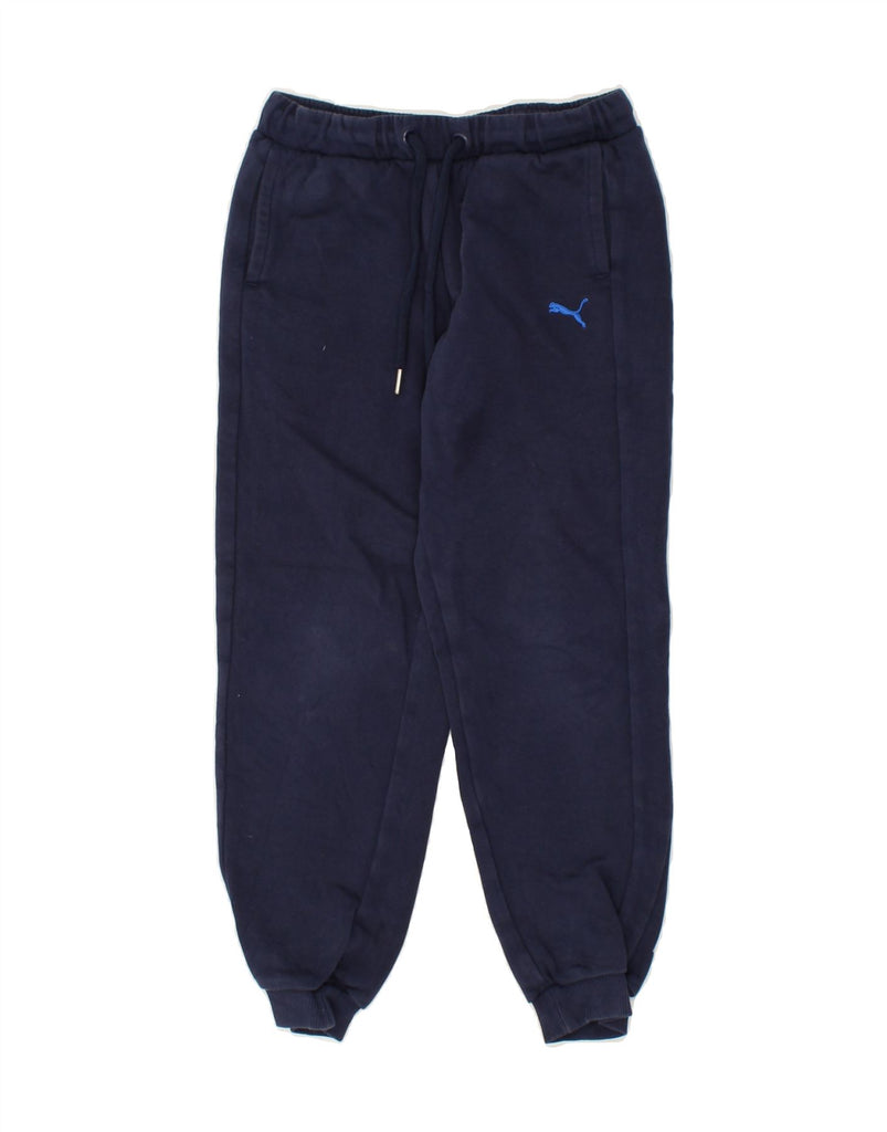 PUMA Boys Graphic Tracksuit Trousers Joggers 9-10 Years Navy Blue Cotton | Vintage Puma | Thrift | Second-Hand Puma | Used Clothing | Messina Hembry 