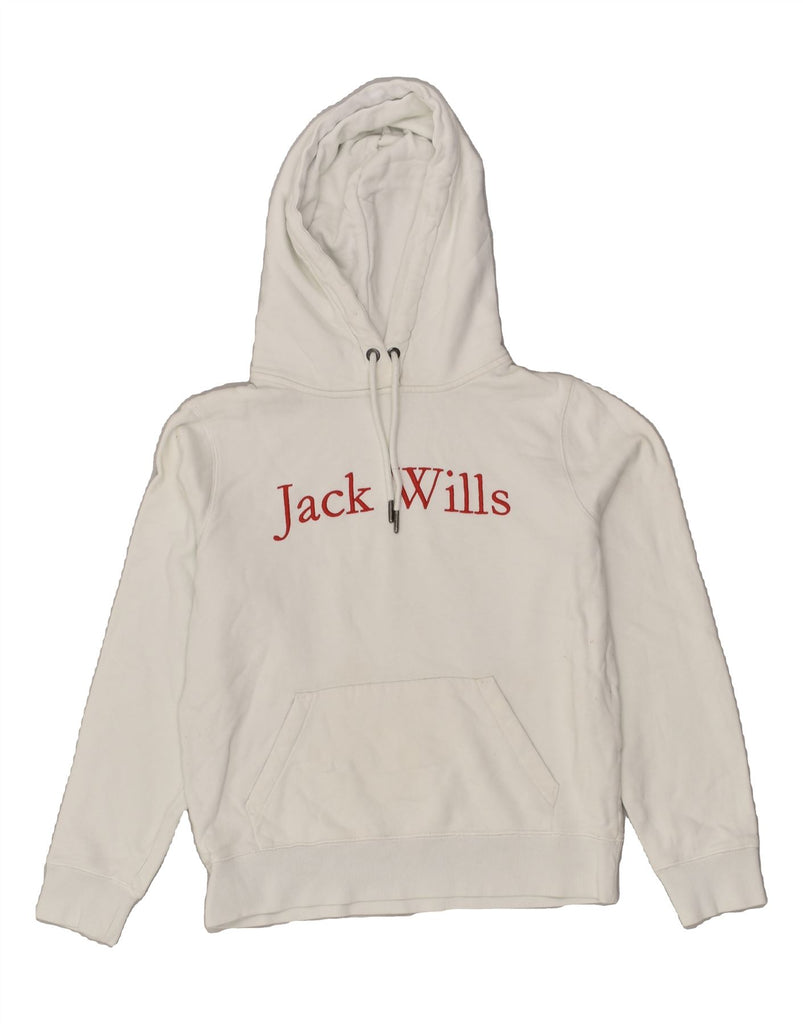 JACK WILLS Womens Graphic Hoodie Jumper UK 12 Medium White Cotton | Vintage Jack Wills | Thrift | Second-Hand Jack Wills | Used Clothing | Messina Hembry 