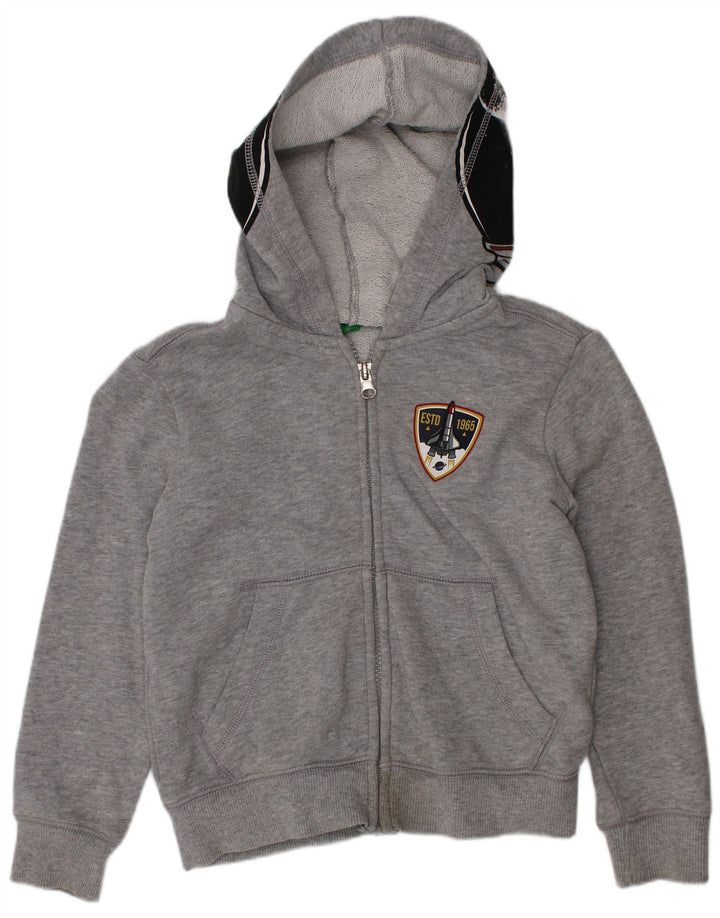 Benetton Boys Graphic Zip Hoodie Sweater 5-6 Years Grey