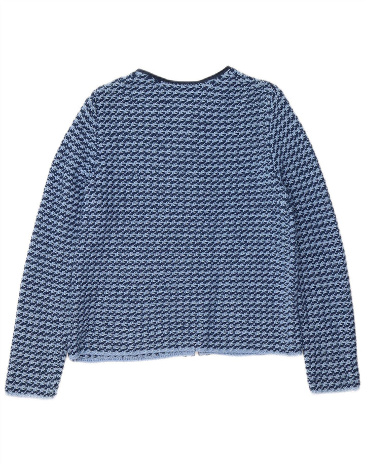 Luisa Spagnoli Womens Open Cardigan Sweater UK 12 Medium Blue Houndstooth