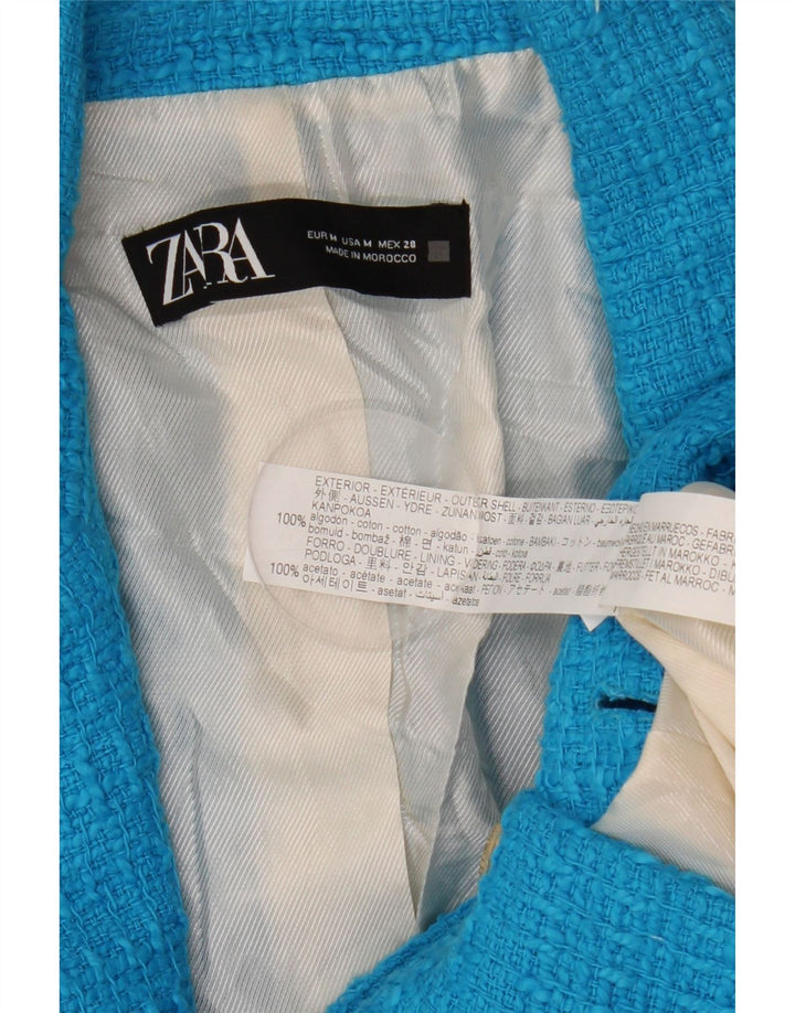Zara Womens Double Breasted Blazer Jacket UK 12 Medium Blue Cotton