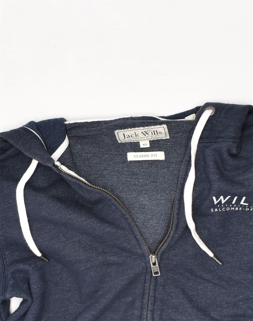 JACK WILLS Mens Custom Fit Zip Hoodie Sweater XS Navy Blue Cotton | Vintage Jack Wills | Thrift | Second-Hand Jack Wills | Used Clothing | Messina Hembry 