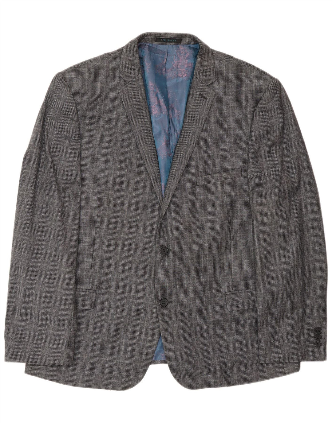 Ted Baker Mens 2 Button Blazer Jacket UK 46 3XL Grey Check Wool