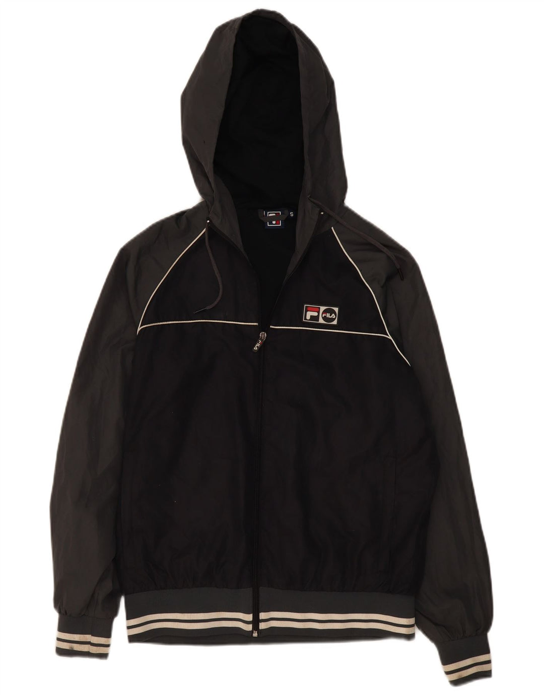 Fila Mens Hooded Rain Jacket Small Black Colourblock Polyester
