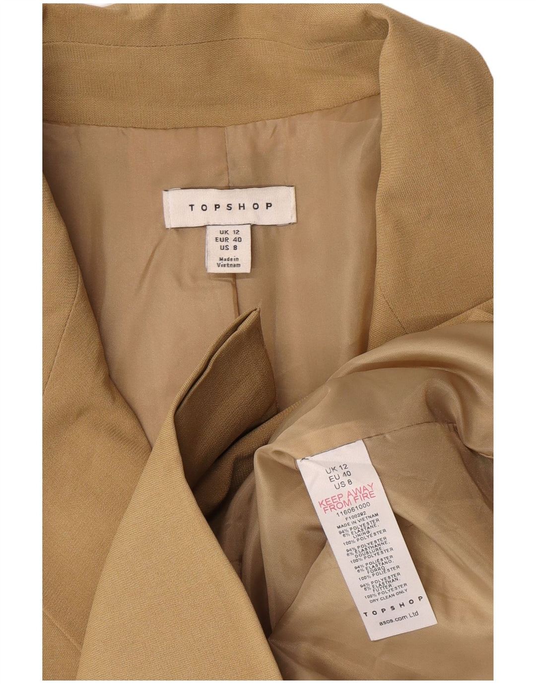 Topshop Womens Double Breasted Blazer Jacket UK 12 Medium Beige Polyester